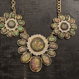Green Fire And Ice Floral GoldTone Statement Bib Necklace